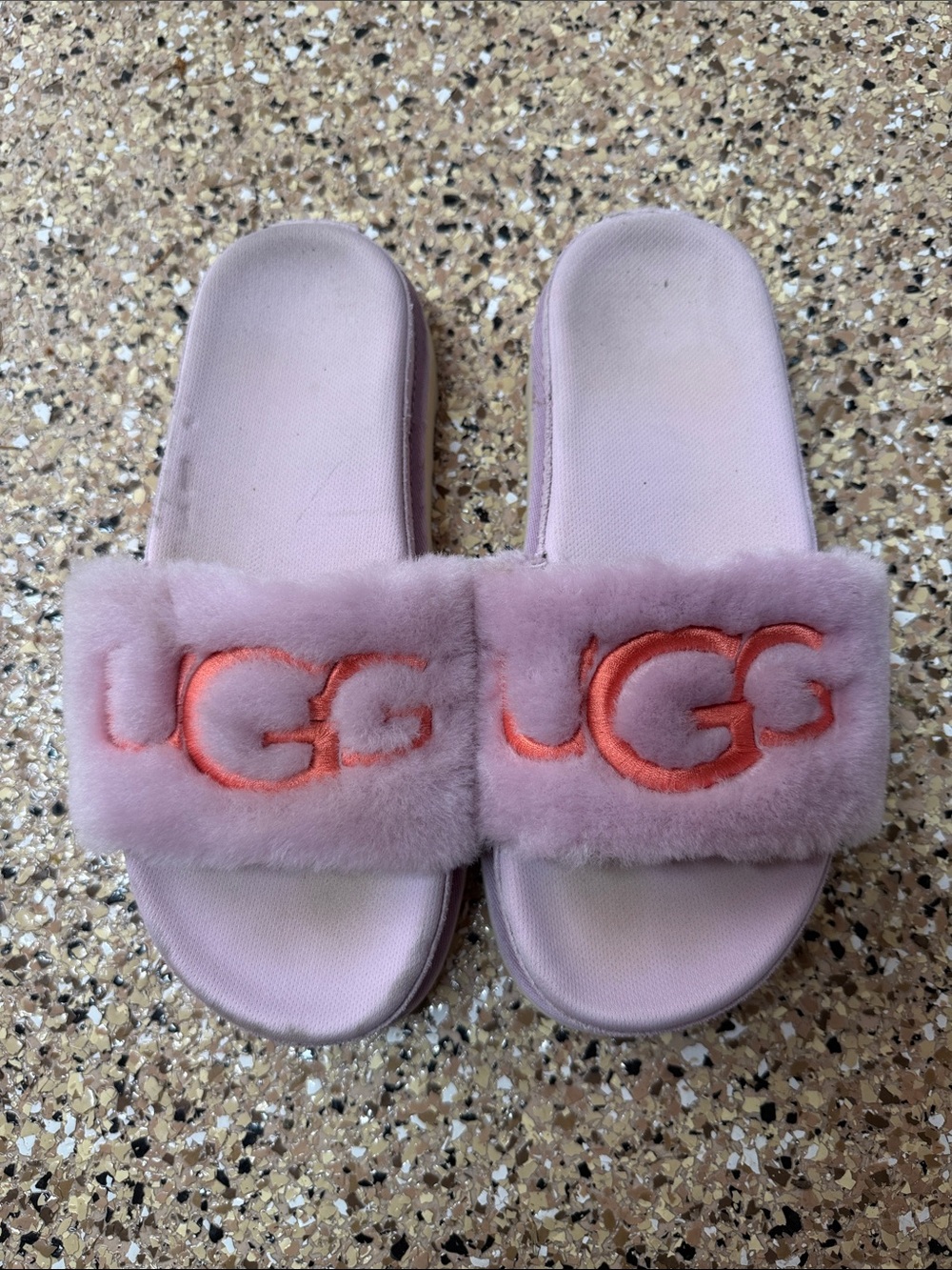 UGG Pink Plush Logo Slide Slippers